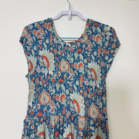 Soft Surroundings Kara Multi-Floral Maxi Tiered Dress Size L Cap Sleeve - Picture 3 of 6